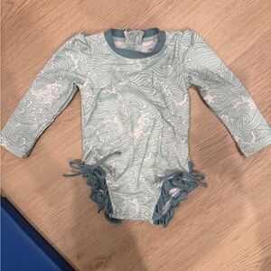 Caden Lane Teal Wave Pattern Swimsuit